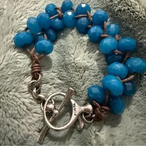 FOSSIL BRAIDED BLUE BEAD BRACELET WITH TOGGLE CLASP – 7.5”